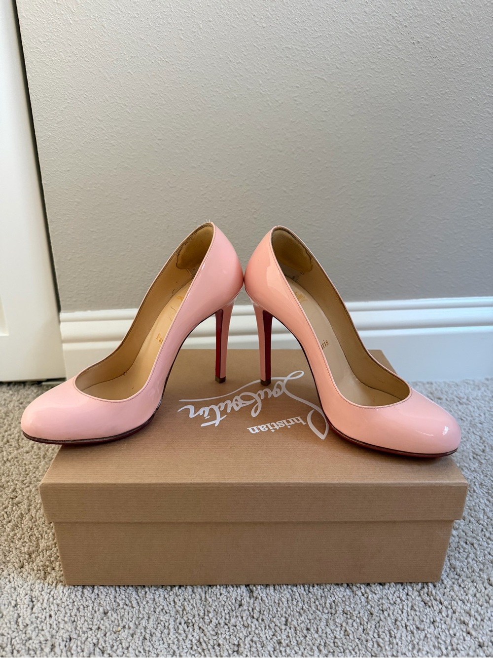 Christian Louboutin Pink Patent Leather Round-Toe Pumps - Picture 8 of 9